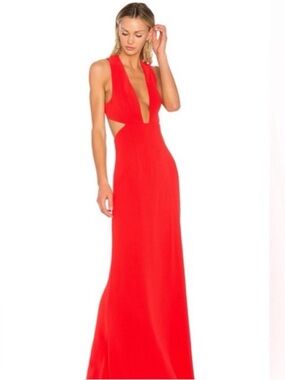 NBD Red maxi dress with open back and slit, Size: XS